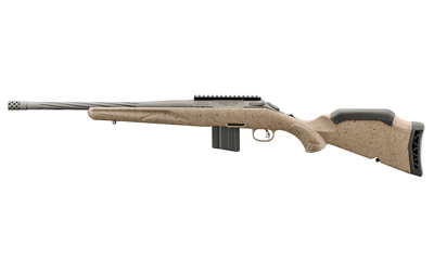 A side view of a hunting rifle.