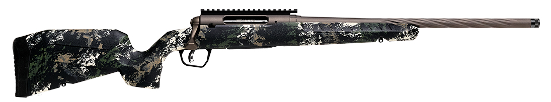 Side view of a camouflage-patterned rifle
