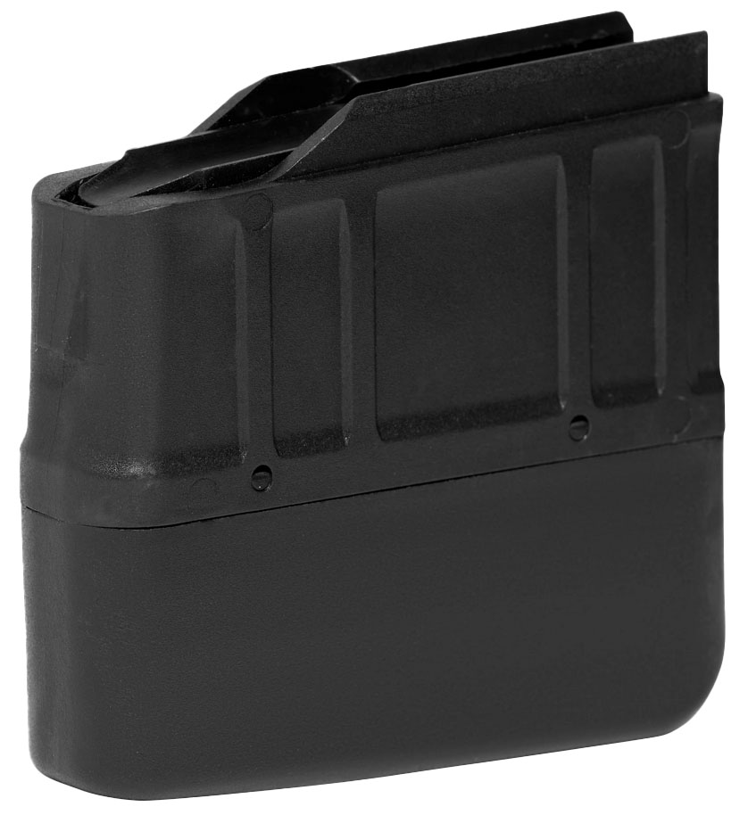 Black firearm magazine with a sleek design.
