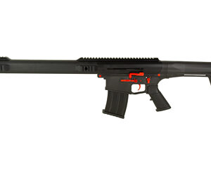 Black rifle with red accents on the design.