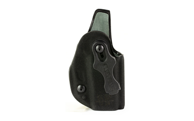 Black holster for firearm with adjustable retention