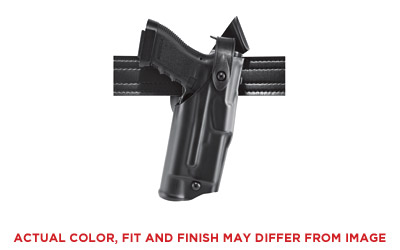 Black holster secured on a tactical belt.