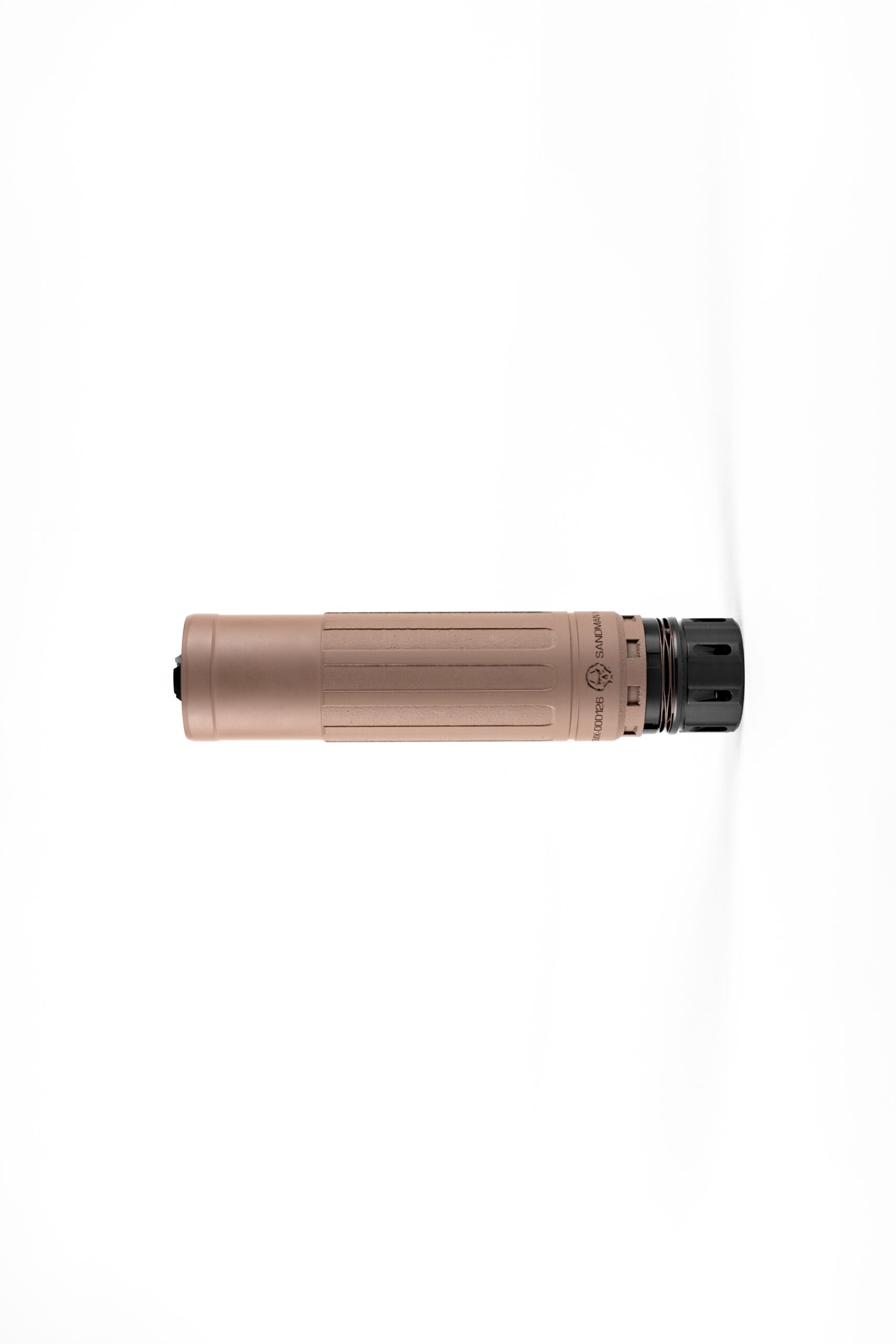 Modern tan flashlight on a white background.