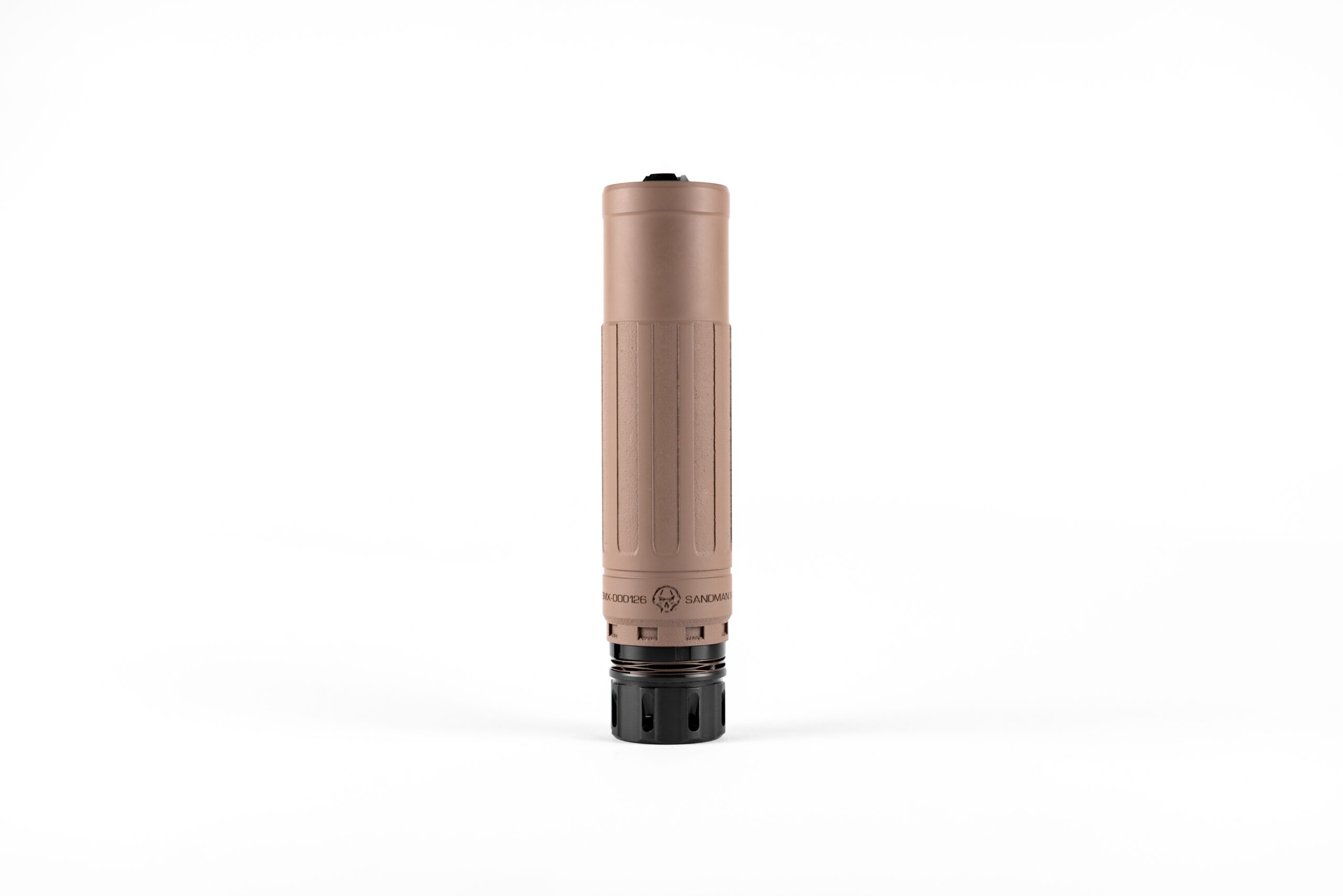 Modern tan flashlight on a white background.
