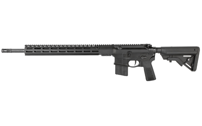 Black rifle with a long barrel and handguard.