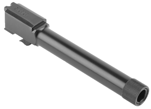 Black gun barrel on white background.