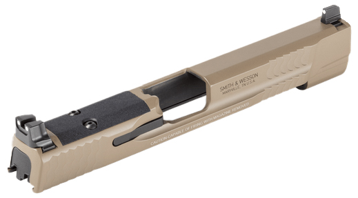 Smith & Wesson firearm slide in tan color.