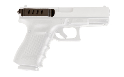 Side view of a handgun with accessory rail.