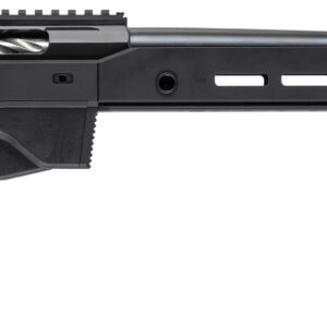 Black precision rifle with adjustable stock and sights.
