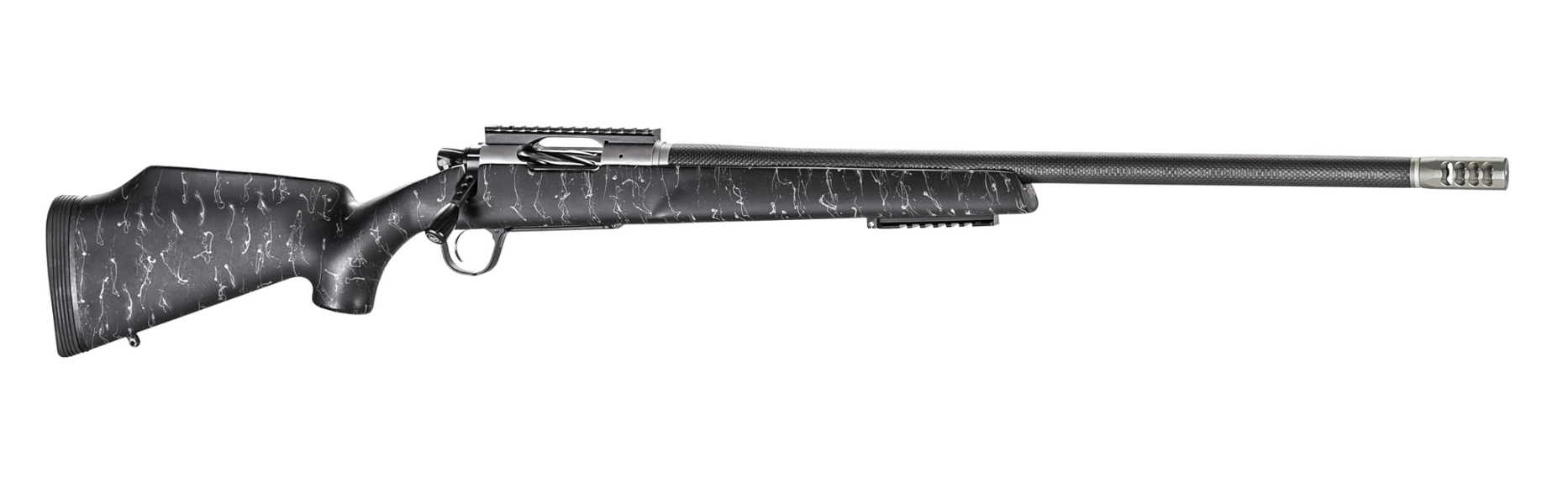 Side view of a modern rifle with textured finish.