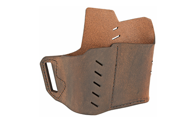 Brown leather holder with cut-out design