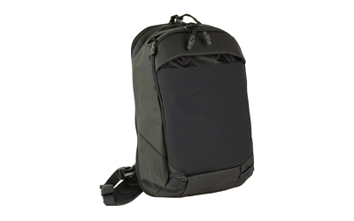 Sleek black backpack with multiple compartments.