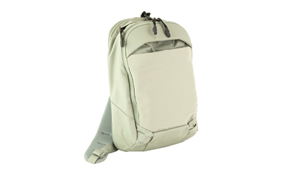 Light green backpack with multiple compartments.