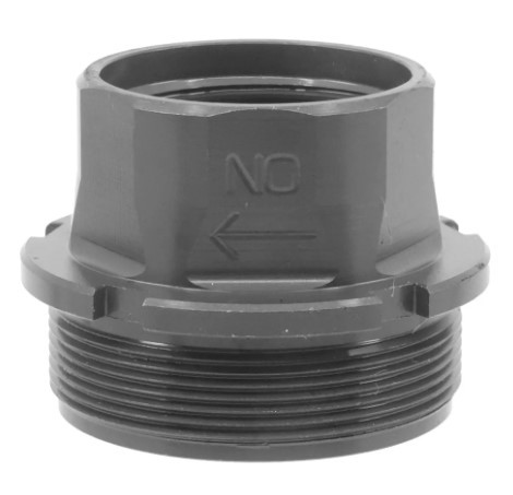 Black threaded pipe fitting with directional marking
