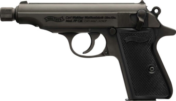 Side view of a Walther PP pistol.