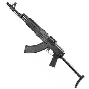 Black assault rifle with curved magazine.
