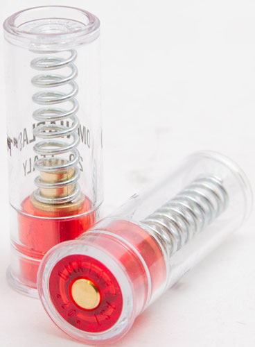 Two transparent cylindrical springs with red ends