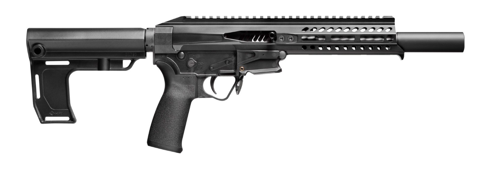 Side view of a modern firearm design