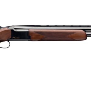 Side view of a double-barrel shotgun.