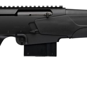 Black bolt-action rifle on white background