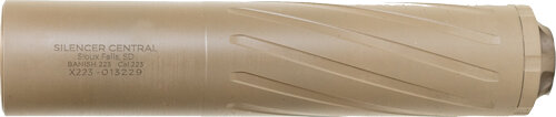 Silencer Central firearm suppressor in tan color.