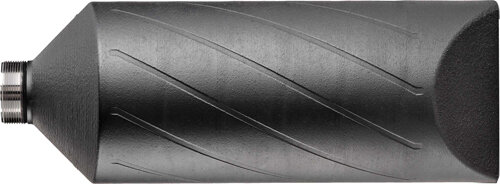 Black plastic bottle with textured surface.