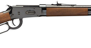 Classic lever-action rifle with wooden stock.