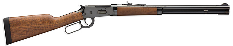 Classic lever-action rifle with wooden stock.