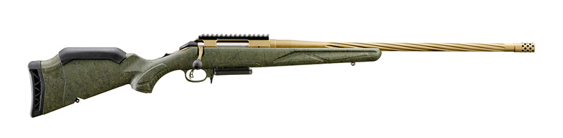 Precision rifle with green and gold design.