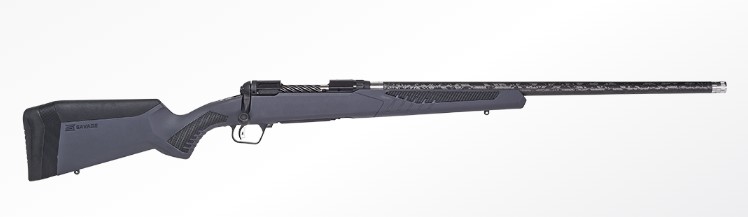Side view of a sleek gray rifle.