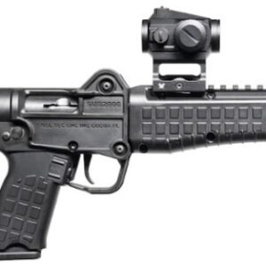 Side view of a modern rifle with scope.
