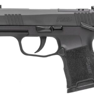 Black Sig Sauer P365 handgun on white background.