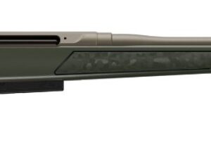 Side view of a green hunting rifle.