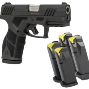 Handgun with three magazine clips