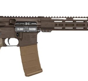 Brown tactical rifle on a white background.