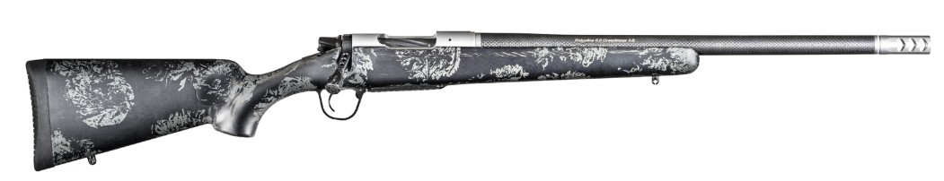 Black and silver patterned rifle side view