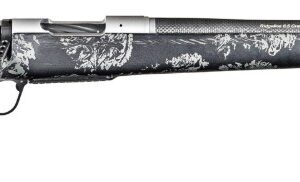 Decorative rifle with intricate black and silver design.