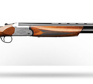 Side view of a double-barrel shotgun.