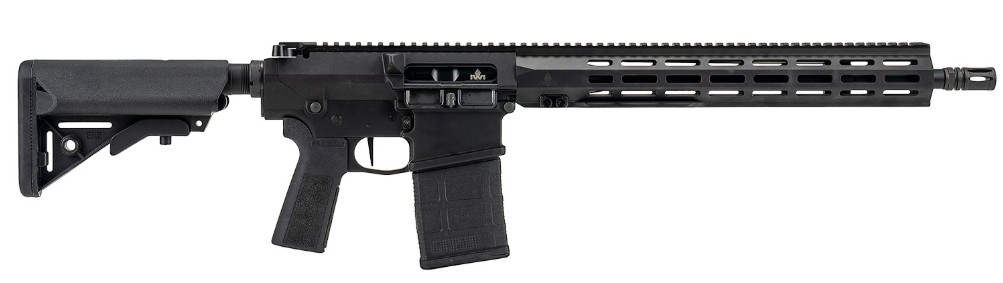 Black semi-automatic rifle with tactical design.