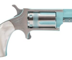 Blue and silver revolver with pearl handle.