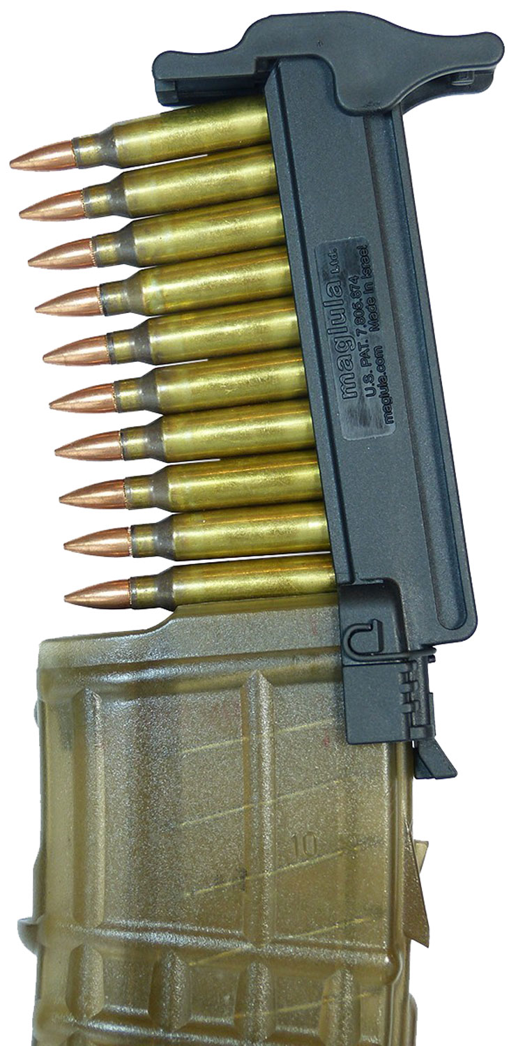 Close-up of a magazine loaded with bullets.