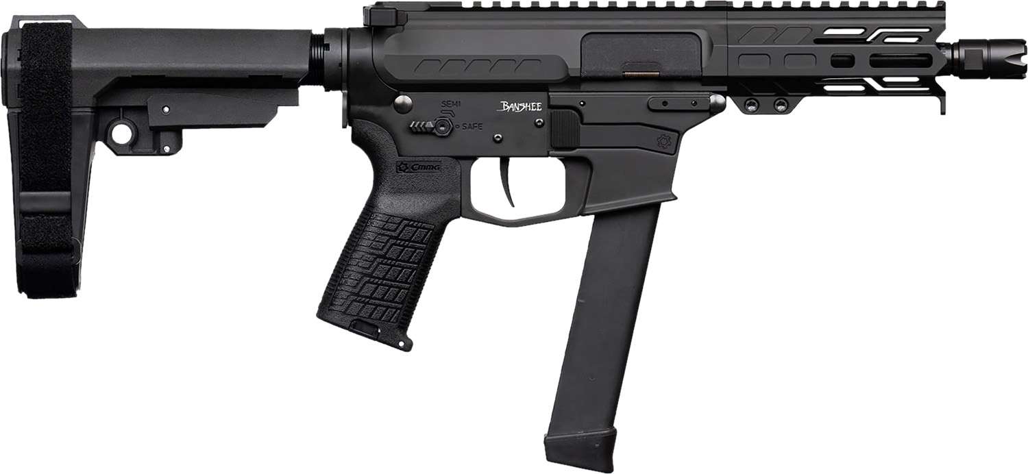 Black firearm with adjustable stock and magazine.