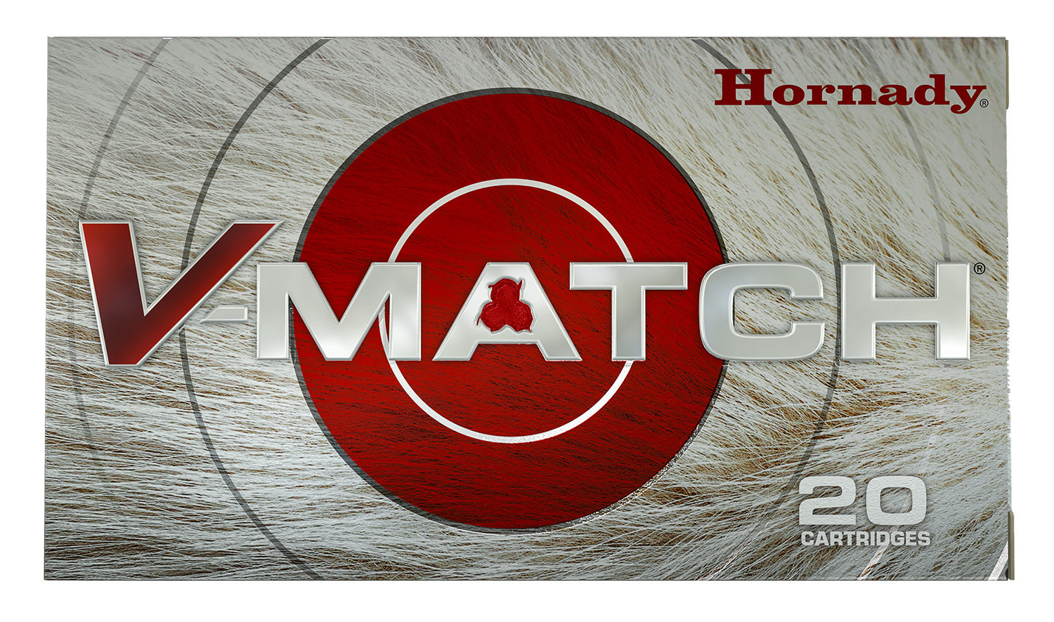 Hornady V-Match ammunition box with 20 cartridges