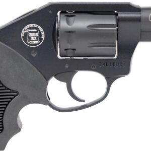 Compact revolver with textured grip and barrel.