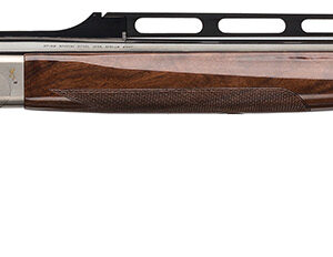 Detailed side view of a shotgun.