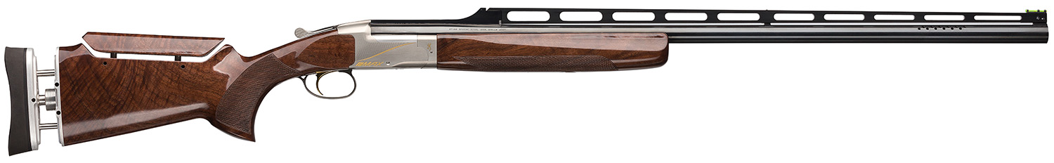 Detailed side view of a shotgun.