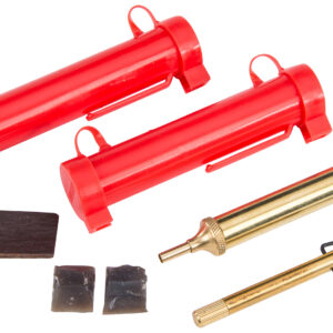Red and gold fire safety tools and components.
