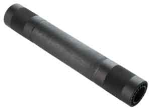 Black cylindrical object with textured ends.