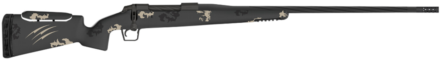 Detailed view of a rifle with camo design.