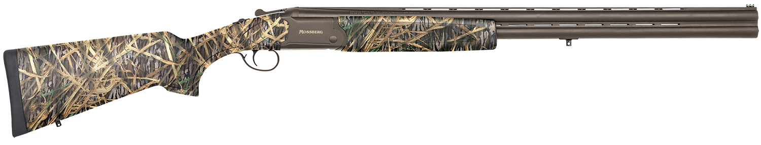 Camouflaged shotgun with textured surface.